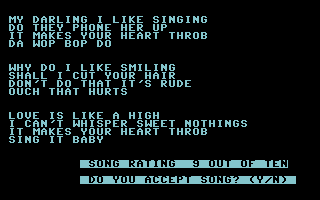 It's Only Rock 'n' Roll (Commodore 64) screenshot: Writing your new song