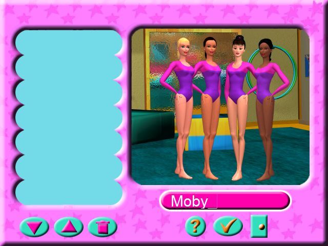 Barbie: Team Gymnastics (Windows) screenshot: The log in screen. The player id can only be eight characters long