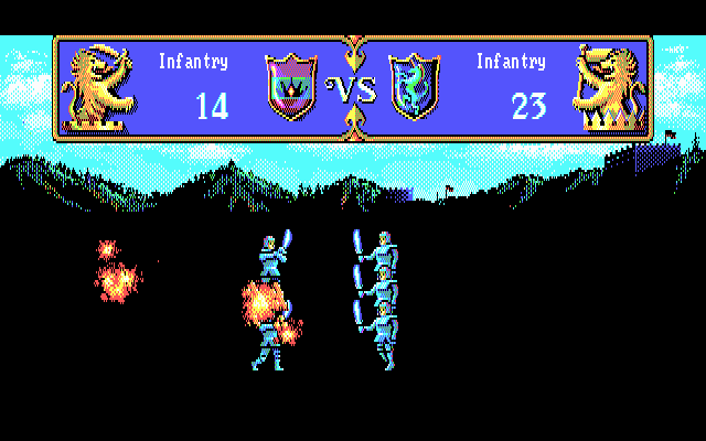 Gemfire (DOS) screenshot: Soldiers fight