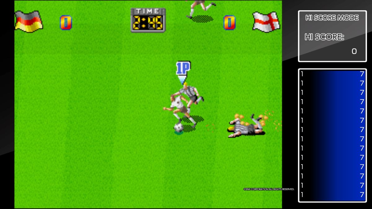 Super Sidekicks (PlayStation 4) screenshot: Hi Score mode, one of the players eats dust