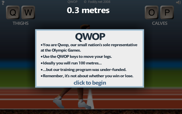 QWOP (Browser) screenshot: Start screen with the controls.