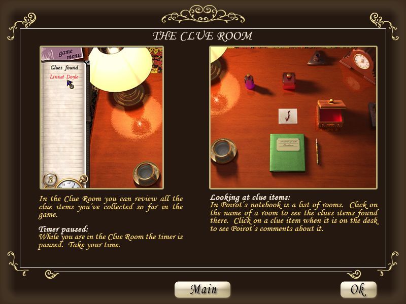 Agatha Christie: Death on the Nile (Macintosh) screenshot: The clue room - review any clues found