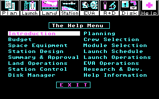Project: Space Station (DOS) screenshot: The Help Menu