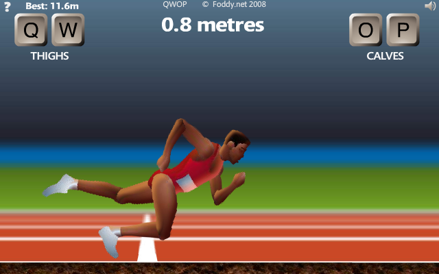 QWOP (Browser) screenshot: My next attempt brings new meaning to running him into the ground.