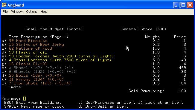 Angband (Windows) screenshot: General store