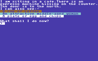 Jolly Jack's Run Ashore (Commodore 64) screenshot: In a cafe