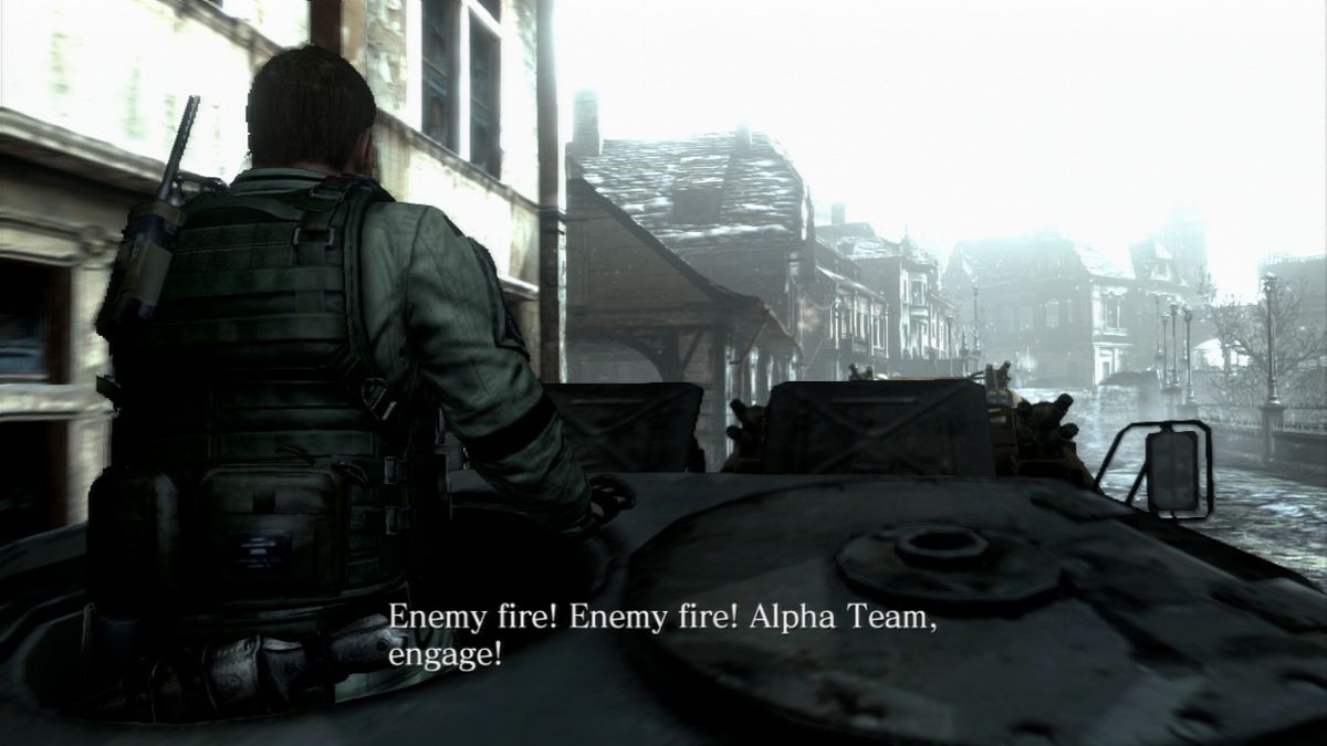 Resident Evil 6 (PlayStation 3) screenshot: Chris and his BSAA buddies somewhere in Europe, fighting the bio-terrorism.