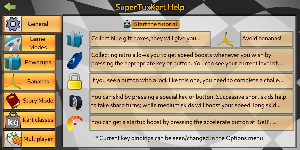 SuperTuxKart (Android) screenshot: Help [General]