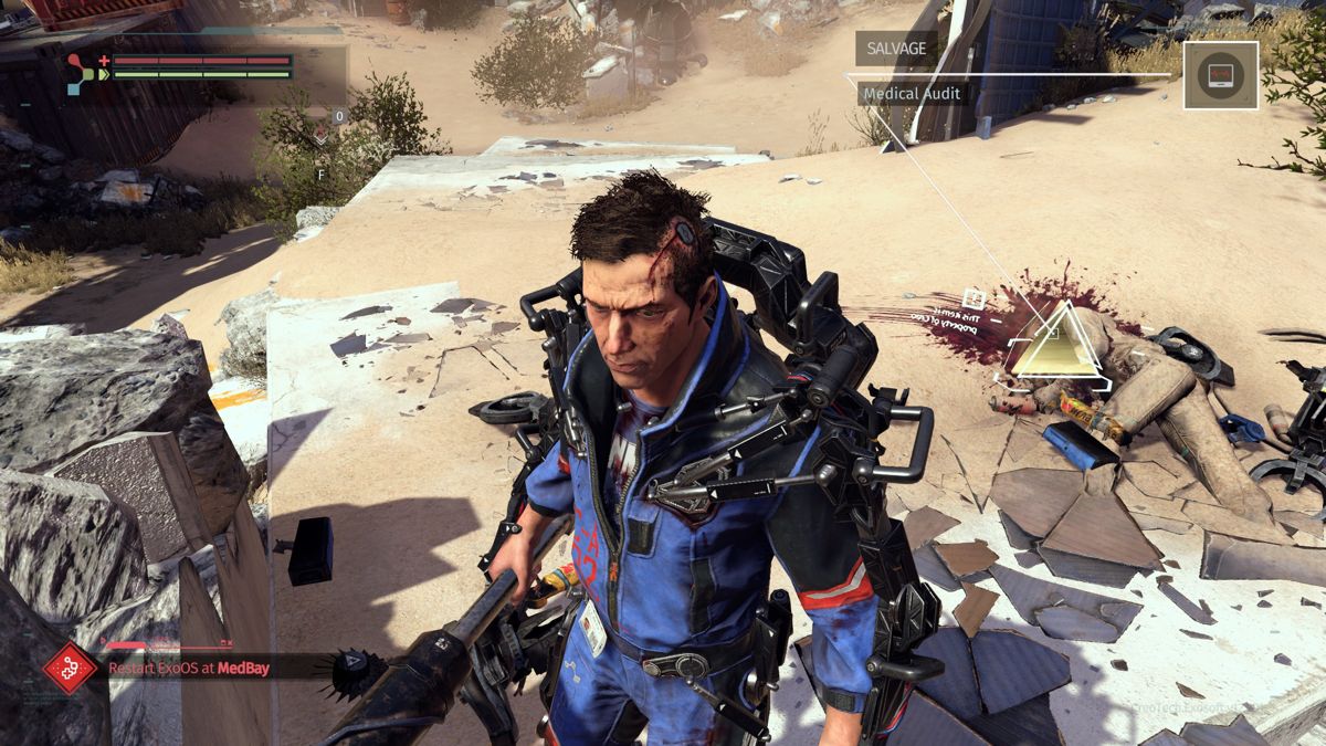 The Surge (Windows) screenshot: Found a medical pack to scavenge