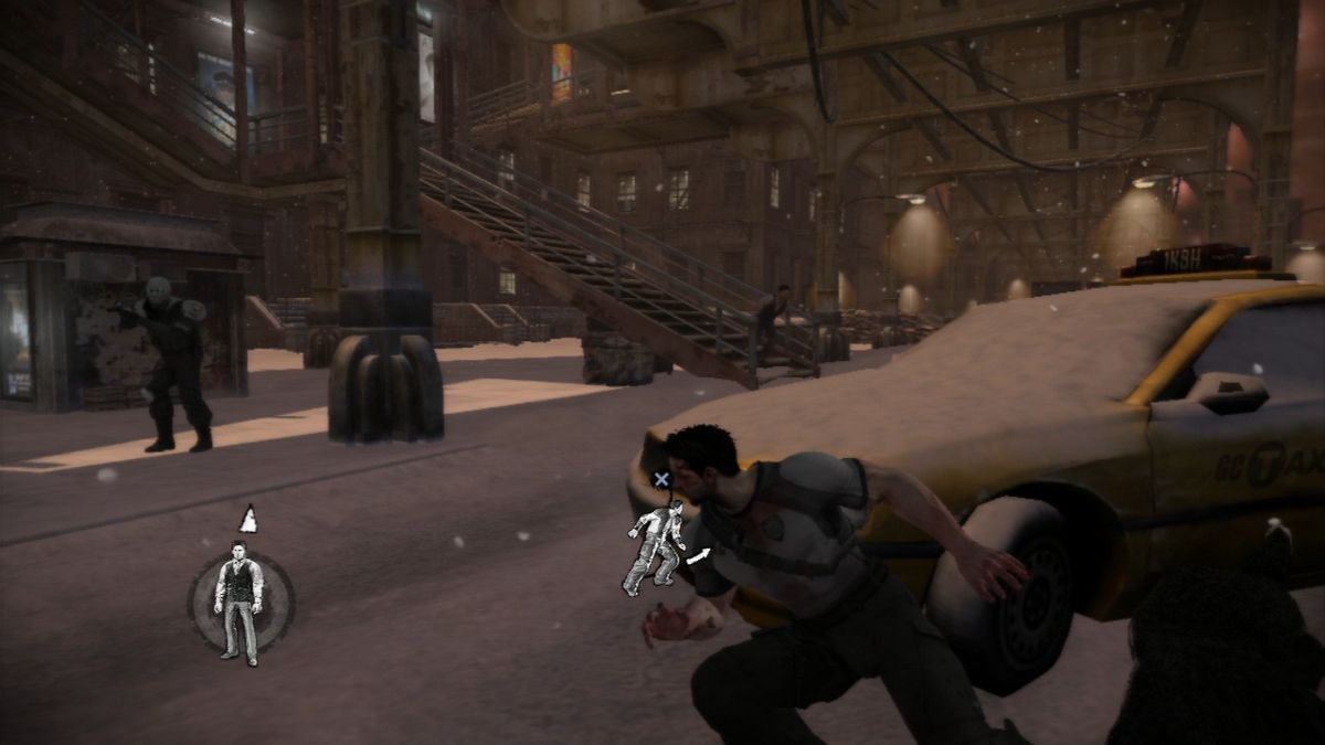 Dead to Rights: Retribution (PlayStation 3) screenshot: The enemy has taken over the police station, and Jack is out of bullets to add to the predicament.