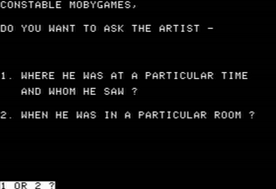 Alibi (Apple II) screenshot: Questioning the Artist