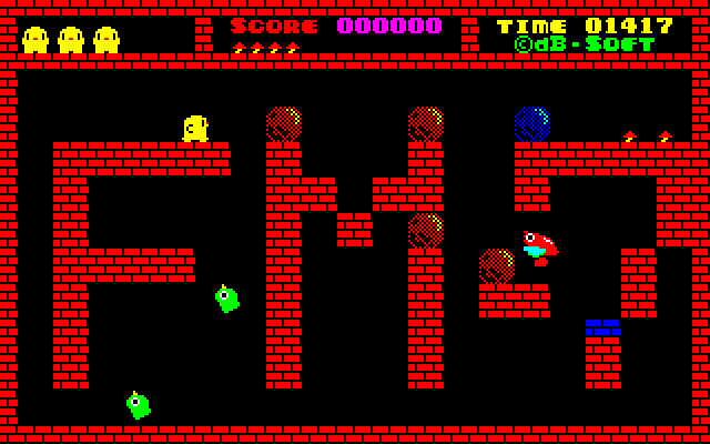 Flappy (FM-7) screenshot: A game in action.