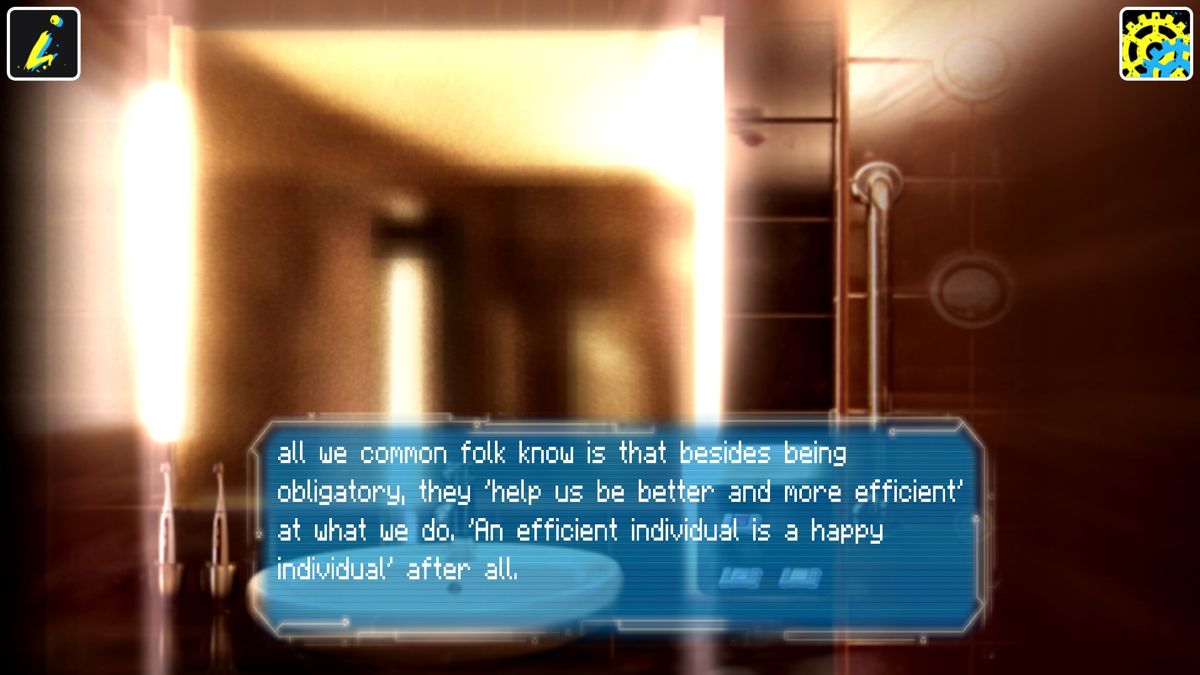 Sinless (Windows) screenshot: An efficient individual is a happy individual. Now there's corporate rhetoric for you.