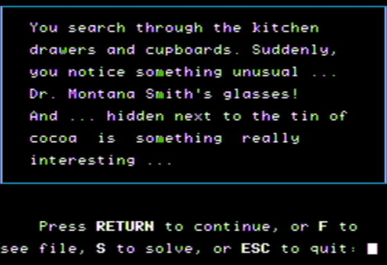 Mystery Double Feature (Apple II) screenshot: Pinecrest Manor - A Clue!