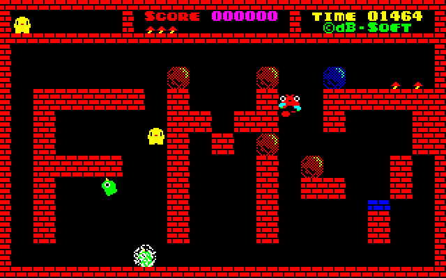 Flappy (FM-7) screenshot: An enemy has become stunned from a mushroom.