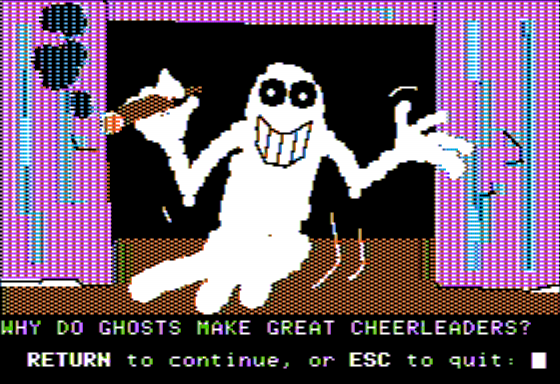 Mystery Double Feature (Apple II) screenshot: Haunted House - A Ghost Humorist