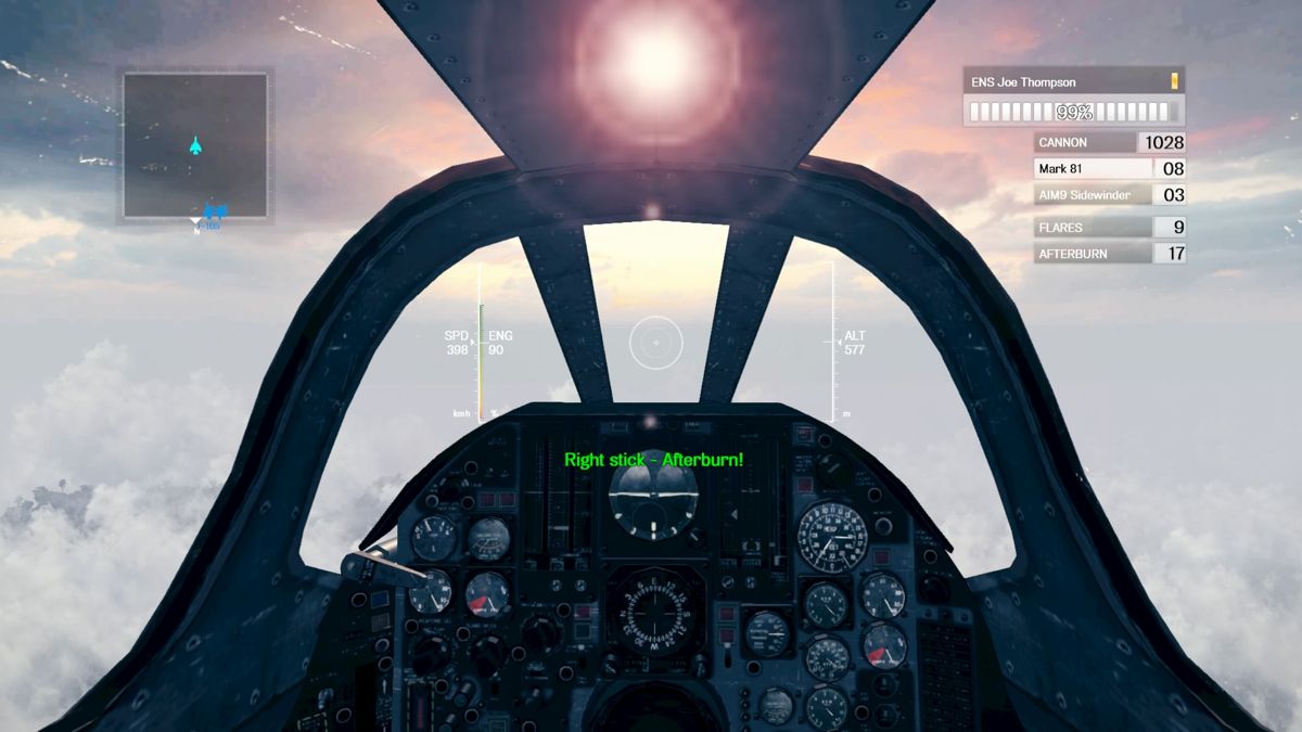 Air Conflicts: Vietnam - Ultimate Edition (PlayStation 4) screenshot: Fighter plane cockpit view.