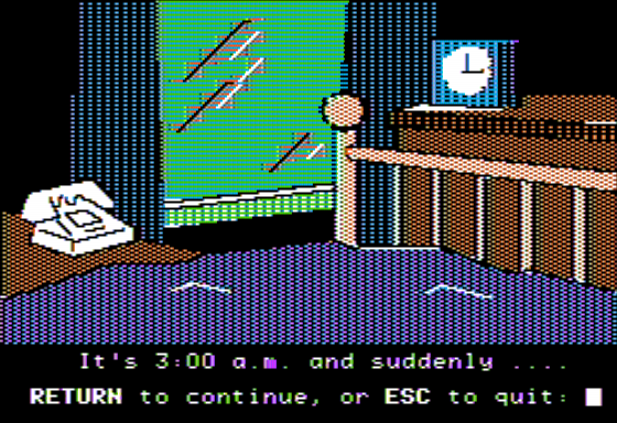 Mystery Double Feature (Apple II) screenshot: Haunted House - Asleep in Bed