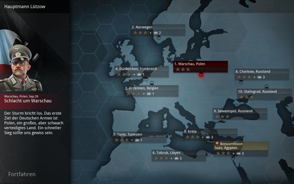 Panzer Tactics HD (Windows) screenshot: German campaign map
