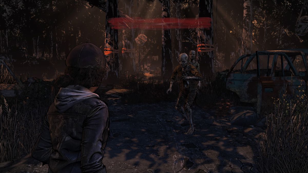 The Walking Dead: The Final Season (PlayStation 4) screenshot: Episode 1: Clearing the walkers outside the gates