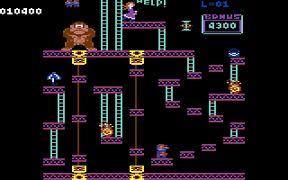 Donkey Kong (Commodore 64) screenshot: Lots of little platforms to jump on! (UK version)