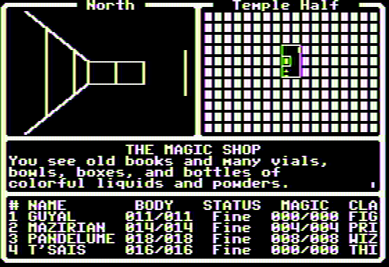 Dark Designs V: Search for Salvation (Apple II) screenshot: At the magic shop