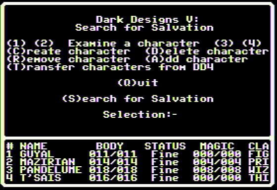 Dark Designs V: Search for Salvation (Apple II) screenshot: Inn menu