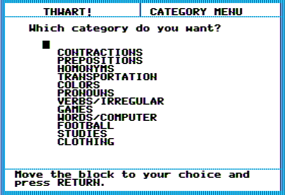 Thwart! (Apple II) screenshot: Main Menu