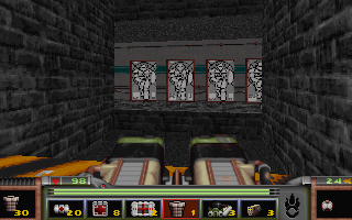 Strife (DOS) screenshot: The shooting range! It might be considered cheating if I use my grenade launcher...