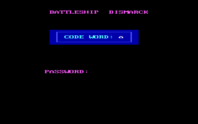 Battleship Bismarck: Operation Rhine - May 1941 (DOS) screenshot: The game has copy protection, this Greek symbol corresponds to a word in the game's manual