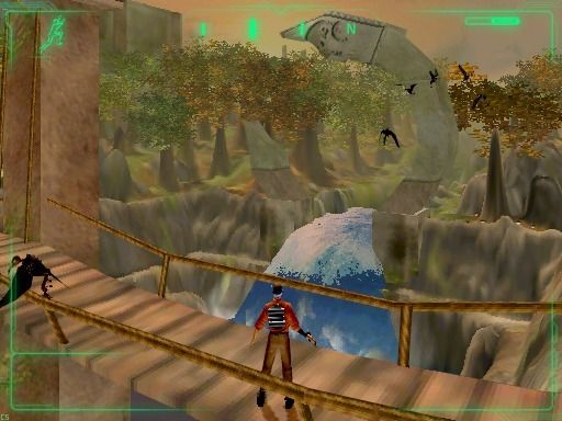 Outcast (Windows) screenshot: Overlooking Okaar from the bridge you just swam under. You can do it for hours and days...
