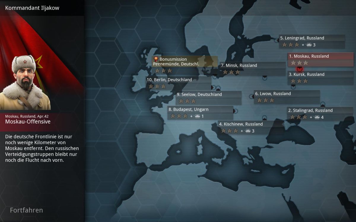 Panzer Tactics HD (Windows) screenshot: Russian campaign map