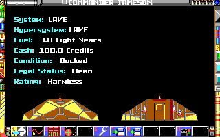 Elite Plus (DOS) screenshot: EGA/VGA 16 colors: Status screen