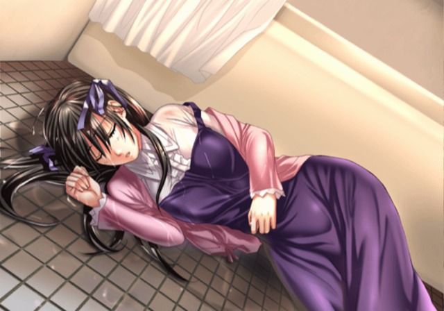 Tsuki wa Kirisaku: Tantei Sagara Kyōichirō (PlayStation 2) screenshot: Discovering a woman on the bathroom floor.