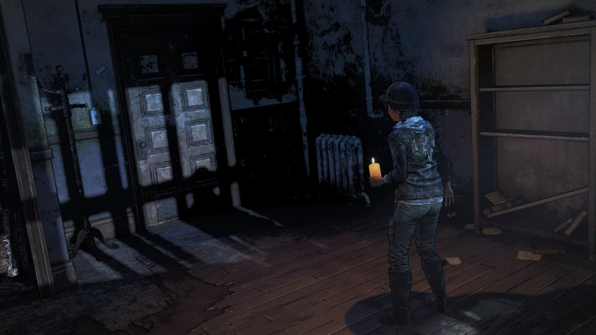 The Walking Dead: The Final Season (PlayStation 4) screenshot: Episode 1: Awoken in the night by a ruckus in the basement