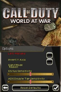 Call of Duty: World at War (Nintendo DS) screenshot: Game options.