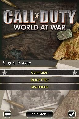 Call of Duty: World at War (Nintendo DS) screenshot: Single-player gameplay modes.
