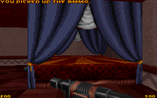 Strife (DOS) screenshot: Tired? The castle offers great accommodations! Guaranteed cure of insomnia: a horde of maniacal robotic henchmen!