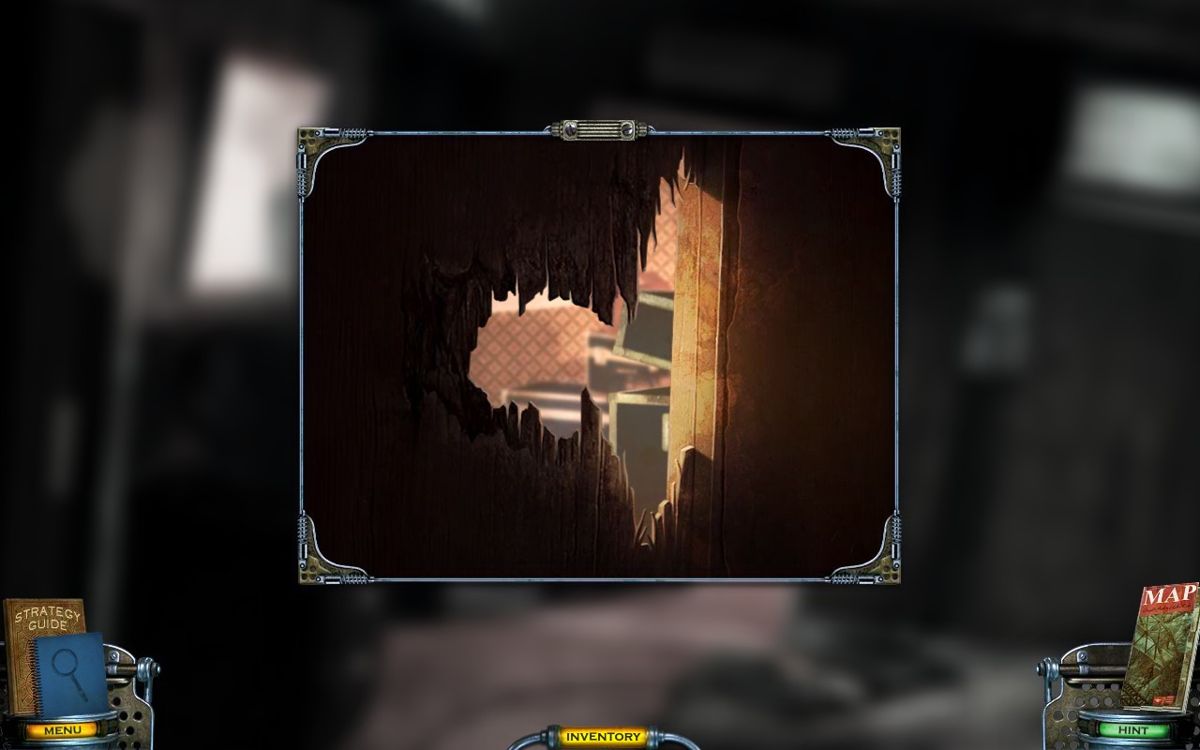 Mystery Case Files: Shadow Lake (Collector's Edition) (Windows) screenshot: Peeking through busted door into the adjacent room