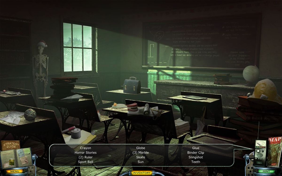 Mystery Case Files: Shadow Lake (Collector's Edition) (Windows) screenshot: Classroom hidden object scene
