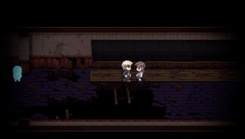 Corpse Party (PSP) screenshot: There's a ghost over there! And it's the only direction we haven't explored yet...