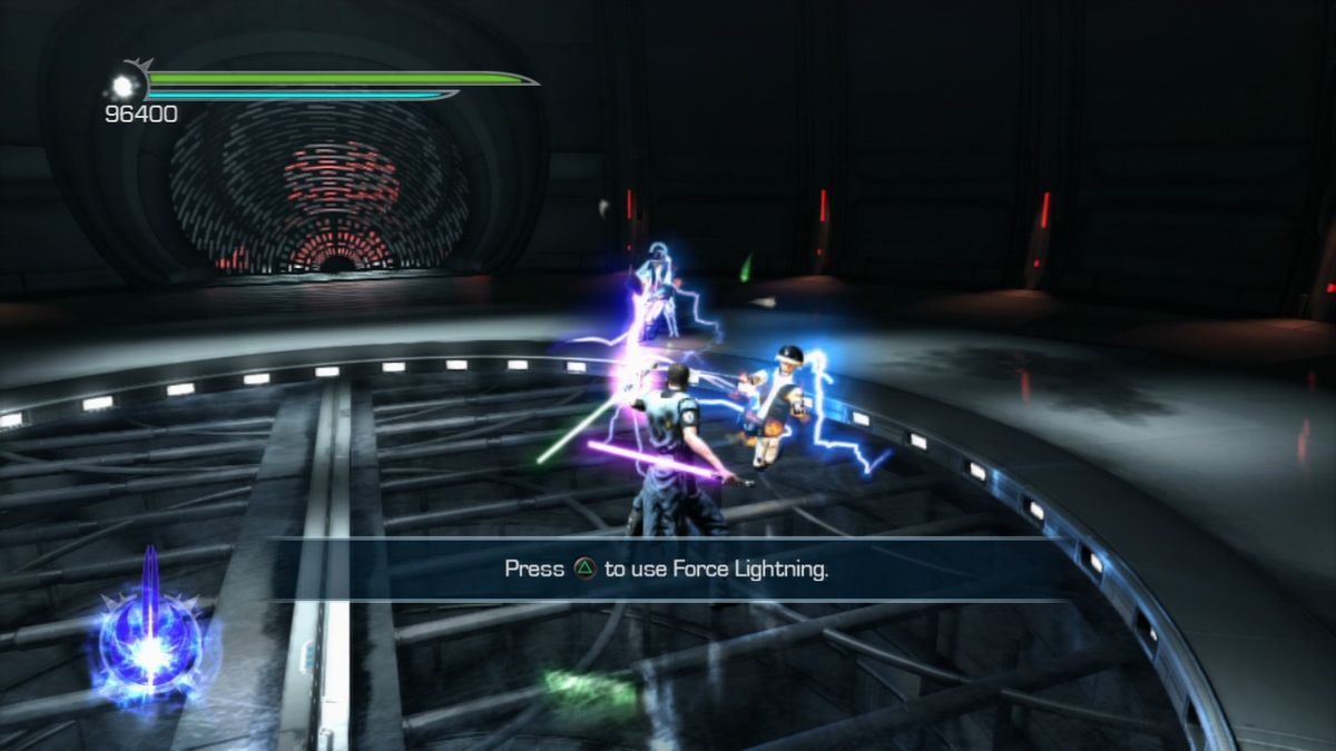 Star Wars: The Force Unleashed II (PlayStation 3) screenshot: Proving grounds with some basic combat tips.