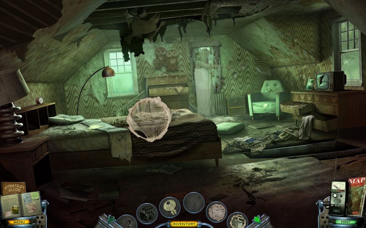 Mystery Case Files: Shadow Lake (Collector's Edition) (Windows) screenshot: A female ghost is pointing at the painting