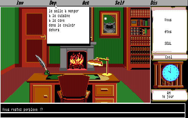 Mortville Manor (DOS) screenshot: Office room. Opening the locations menu