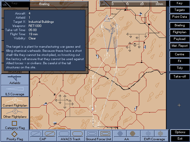 Tornado: Operation Desert Storm (DOS) screenshot: Reading the mission briefing before take-off.