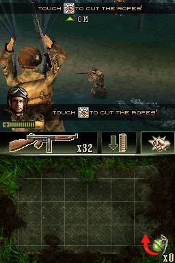 Brothers in Arms DS (Nintendo DS) screenshot: Cutting the rope.