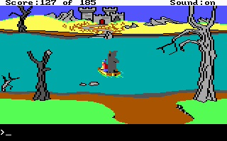 King's Quest II: Romancing the Throne (DOS) screenshot: Sailing toward the castle