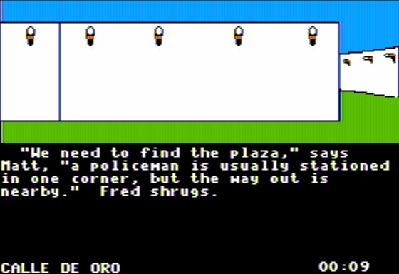 Escape (Apple II) screenshot: Exploring Town
