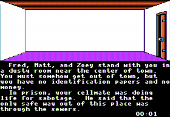 Escape (Apple II) screenshot: Starting in a Building