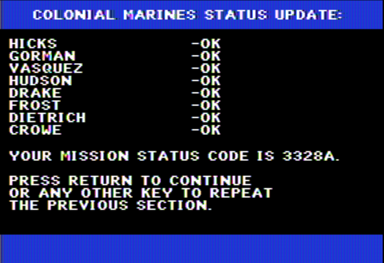 Aliens: The Computer Game (Apple II) screenshot: My Marines